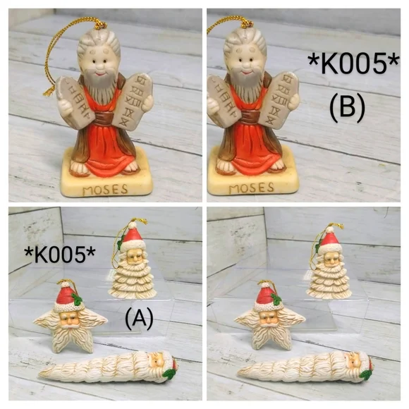 Vtg Santa Christmas Tree Star Ceramic HOL 1991 Moses Ornaments Decorations 4pcs
